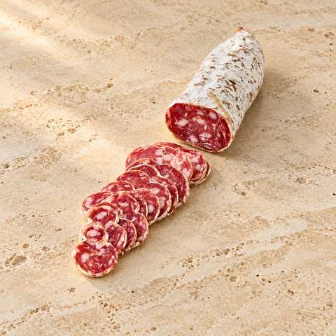 French saucisson, whole and sliced